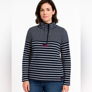 Joules 1/4 Button Cowdray Pullover Shirt Blue White Stripe Women's US 6